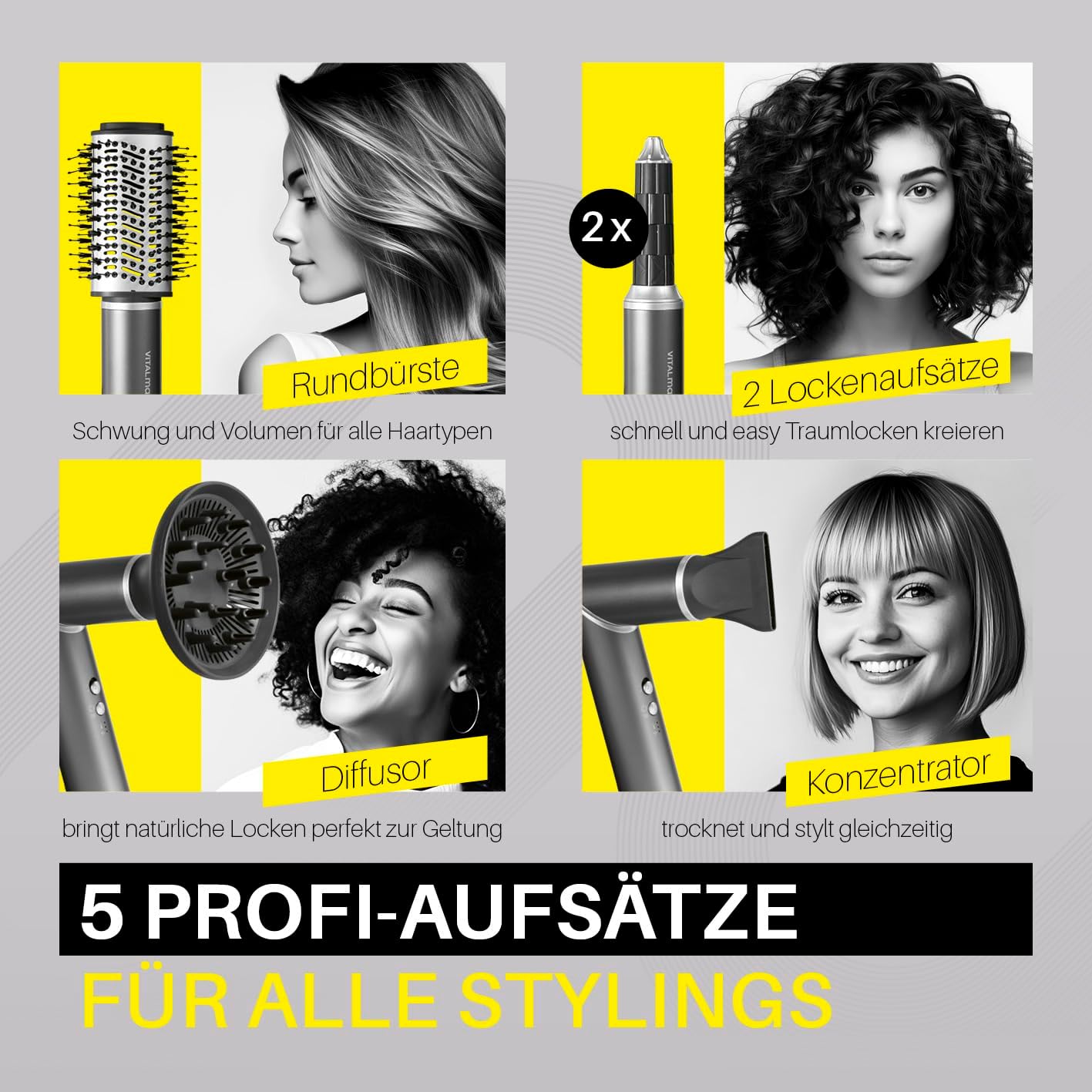 STYLE & SHINE by VITALmaxx Hairstyler Flex, 1500W | Air Curler, Lockenstab & Glätteisen in einem | 5 Aufsätze & 3 Temperaturstufen| ersetzt Lockenwickler | mit Memory-Funktion & 1,8 m Kabel — Ansicht 4