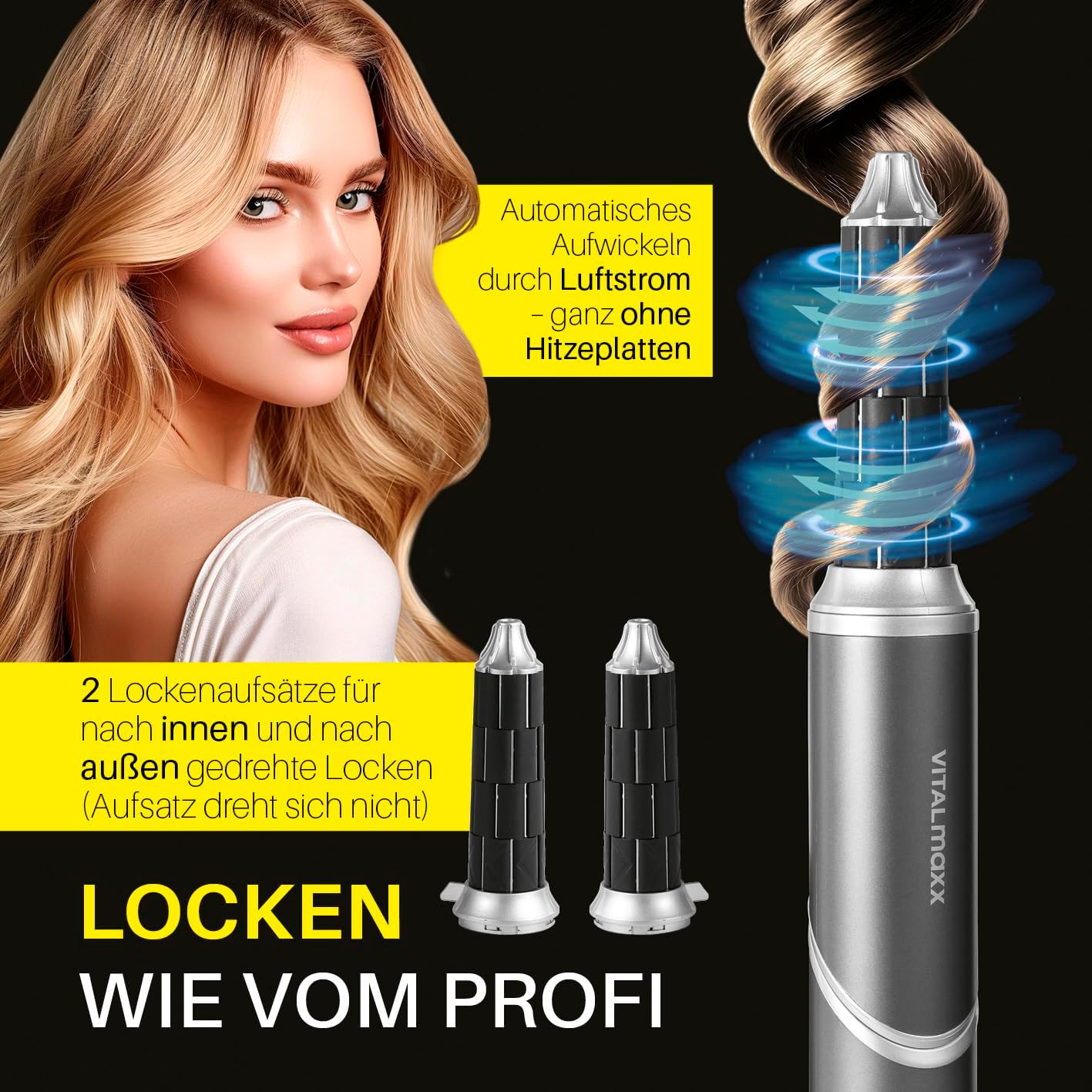STYLE & SHINE by VITALmaxx Hairstyler Flex, 1500W | Air Curler, Lockenstab & Glätteisen in einem | 5 Aufsätze & 3 Temperaturstufen| ersetzt Lockenwickler | mit Memory-Funktion & 1,8 m Kabel — Ansicht 5