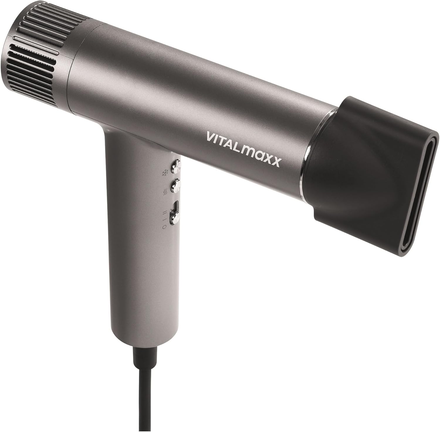 STYLE & SHINE by VITALmaxx Slim Hairdryer - Ionen Föhn mit BLDC-Motor | Haartrockner mit 3 Temperaturstufen & 2 Geschwindigkeiten | 2 Aufsätze und digitales Display | 1500W Hairstyler – extra leise