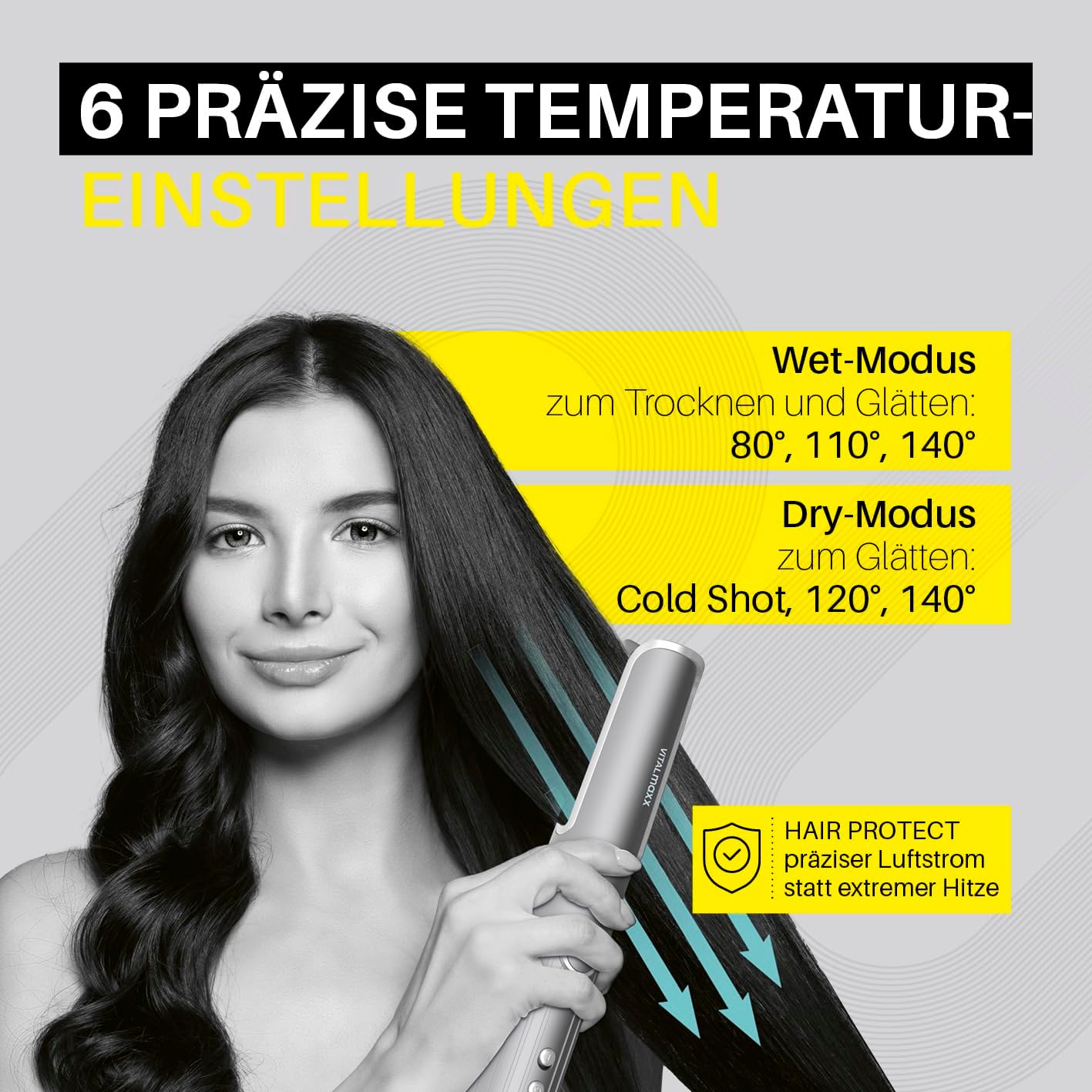 STYLE & SHINE by VITALmaxx Straight & Air Styler | Hair Styler 2 in 1: Glätteisen & Haartrockner | Hot Air Styler für wenig Haarbruch | Nass Styler mit 2 Modi & 6 Temperaturstufen — Ansicht 4