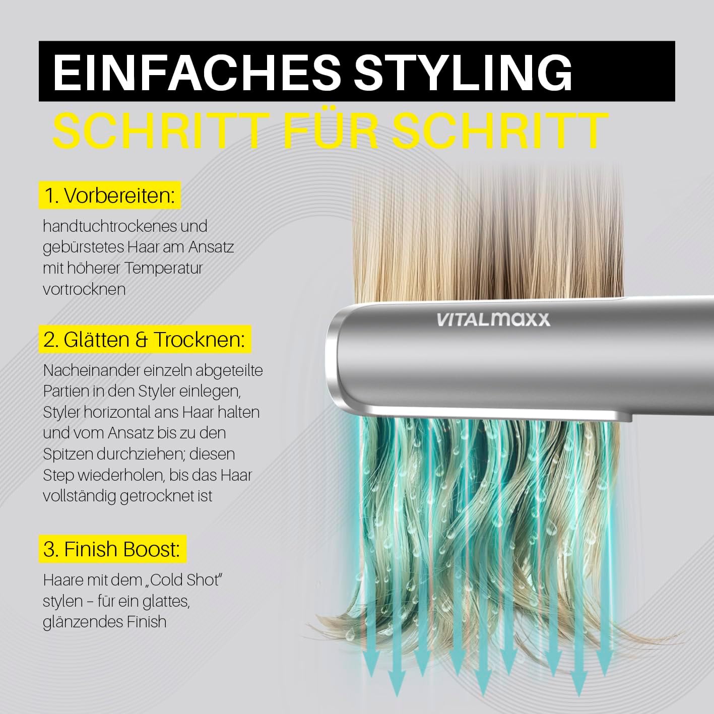 STYLE & SHINE by VITALmaxx Straight & Air Styler | Hair Styler 2 in 1: Glätteisen & Haartrockner | Hot Air Styler für wenig Haarbruch | Nass Styler mit 2 Modi & 6 Temperaturstufen — Ansicht 6