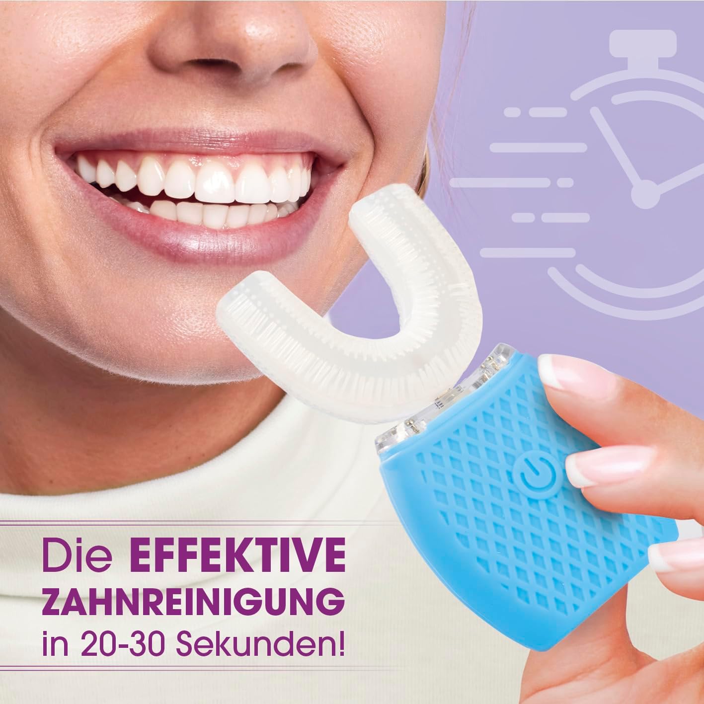 VITALmaxx 360° Schall-Zahnbürste mit 4 Modi | Freihändiges Putzen | 15.000 Schallschwingungen | Weiche Silikon-Borsten + Zahnfleischmassage | Schnelle & gründliche Reinigung | USB-Ladung — Ansicht 3