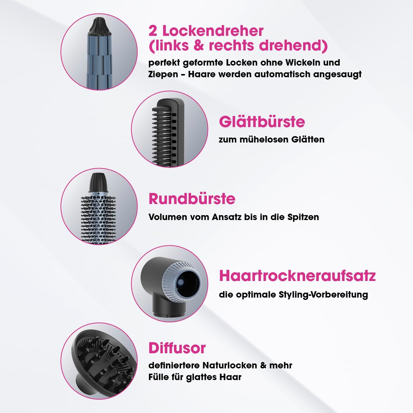 VITALmaxx Air Curler Plus 6-in-1 | Innovative Luftstrom-Technik | Multi-Styler mit Lockendreher, Haartrockner, Streichbürste & Diffusor - Trocknen, Stylen, Locken kreieren | 1500W [Schwarz] — Ansicht 4