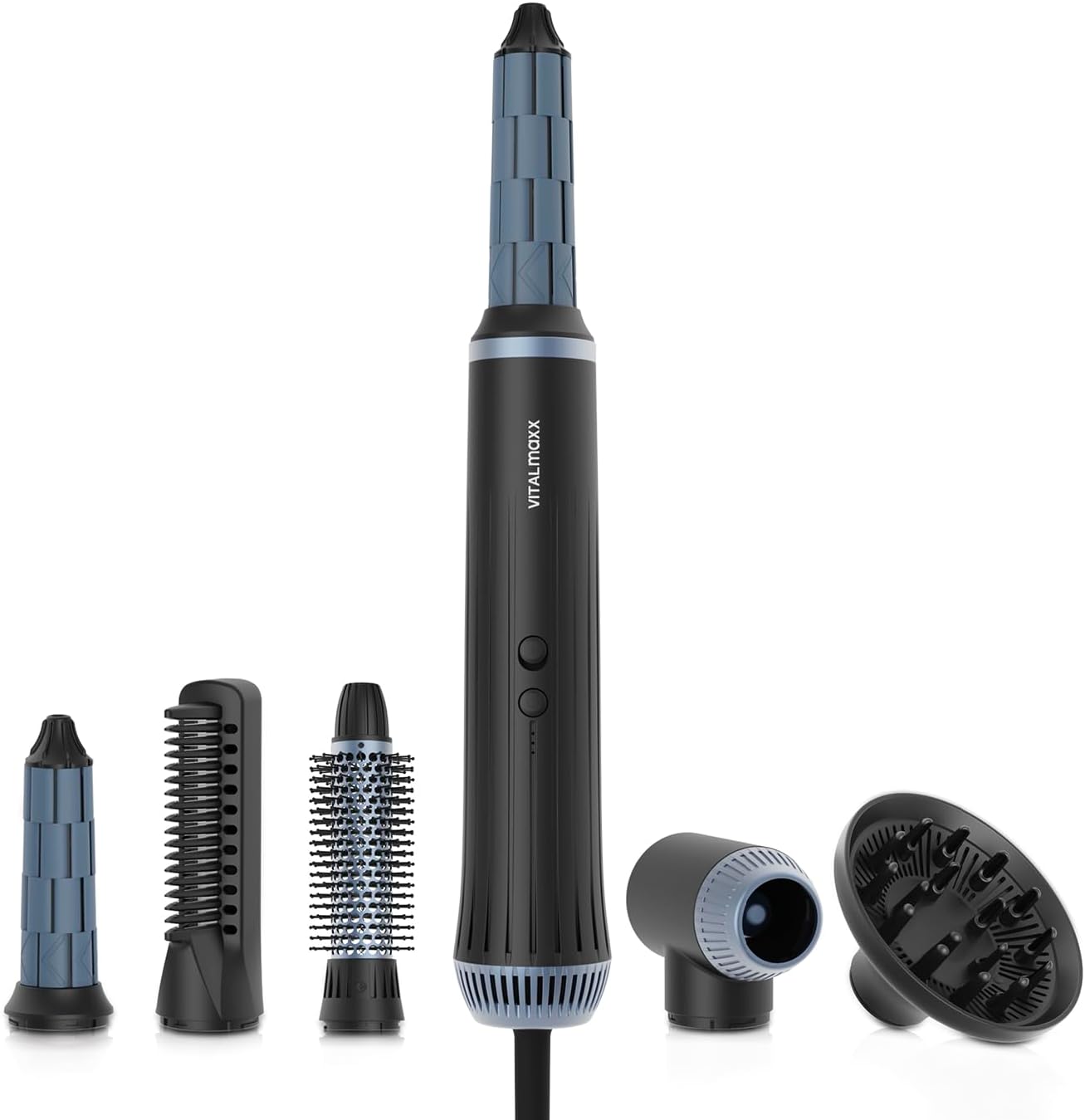 VITALmaxx Air Curler Plus 6-in-1 | Innovative Luftstrom-Technik | Multi-Styler mit Lockendreher, Haartrockner, Streichbürste & Diffusor - Trocknen, Stylen, Locken kreieren | 1500W [Schwarz]