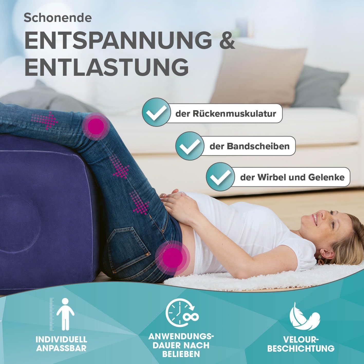 VITALmaxx aufblasbarer Stufenlagerungswürfel 50 x 40 x 35 cm, zur Entlastung der Bandscheiben | Stufenbett zur Rückenentspannung | Yoga Block zur Entspannung der Rückenmuskulatur | inkl. Fußpumpe — Ansicht 3