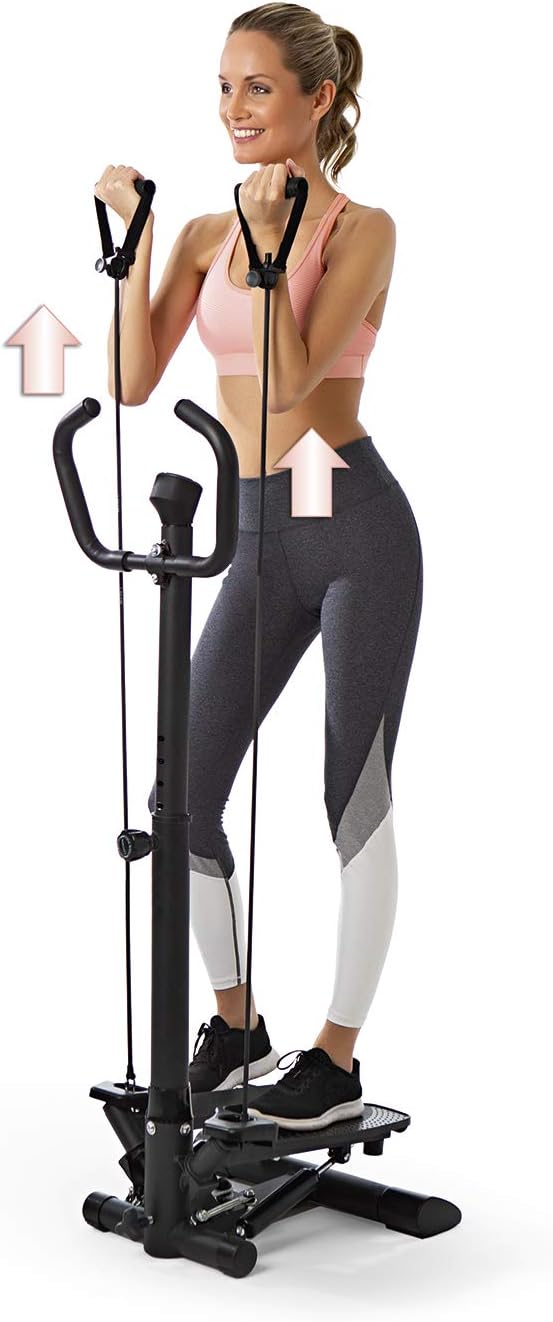VITALmaxx Fitnesstrainer Swing Stepper mit 2 Expanderbändern | Trainiert die Beinmuskeln und fördert die Ausdauer | Mit höhenverstellbarem Handgriff | Maximale Belastung ca. 100 kg [schwarz] — Ansicht 3