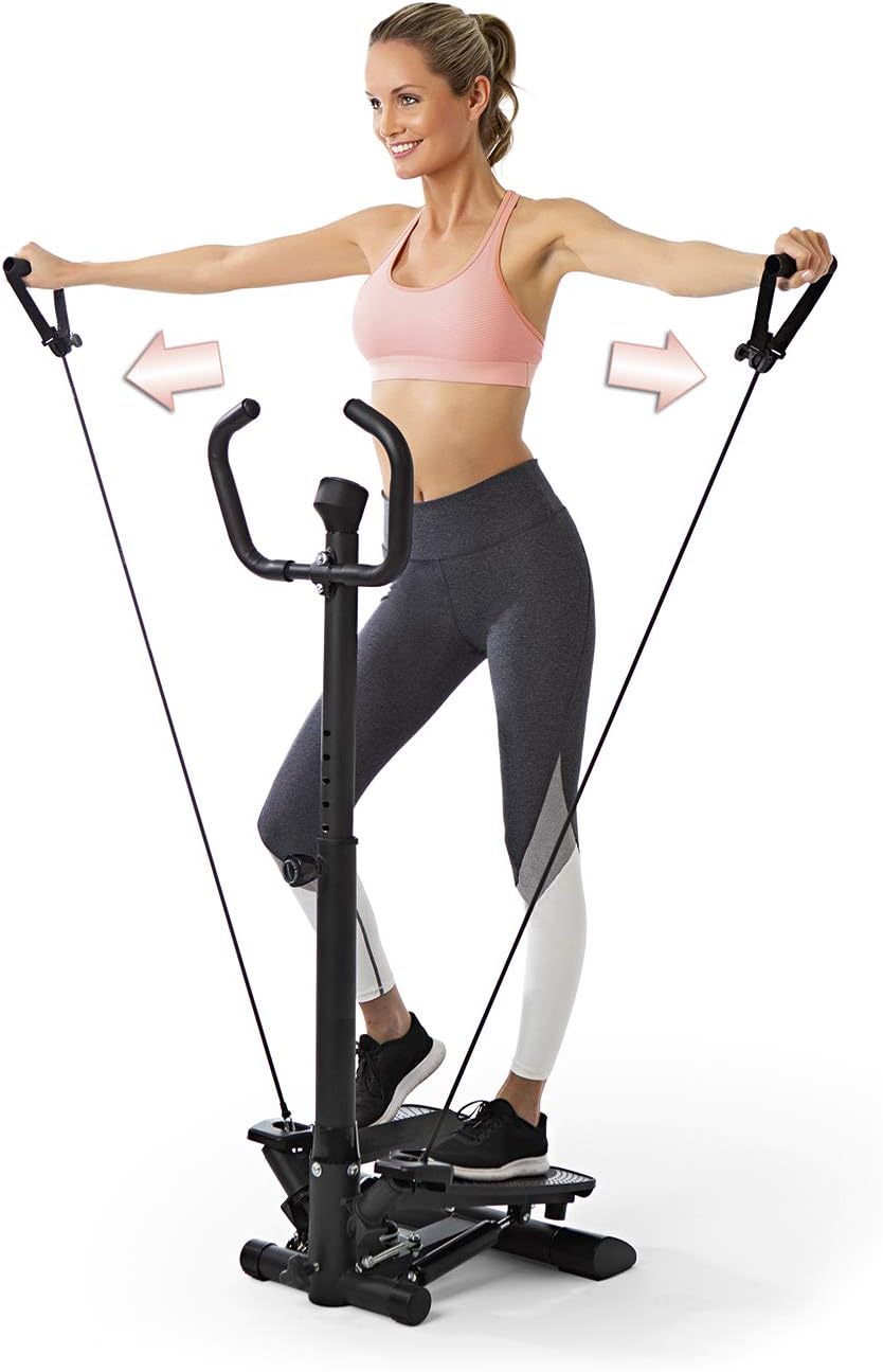 VITALmaxx Fitnesstrainer Swing Stepper mit 2 Expanderbändern | Trainiert die Beinmuskeln und fördert die Ausdauer | Mit höhenverstellbarem Handgriff | Maximale Belastung ca. 100 kg [schwarz] — Ansicht 4