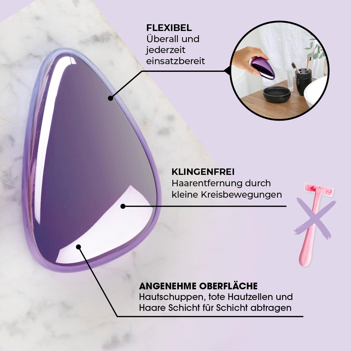 VITALmaxx Haarentferner Nano-Glas | Haarentfernung ohne Rasieren | Schmerzfrei | Ohne Batterien oder Strom verwendbar | Wiederverwendbar und nachhaltig | Handlich | Praktisch für unterwegs [lila] — Ansicht 3