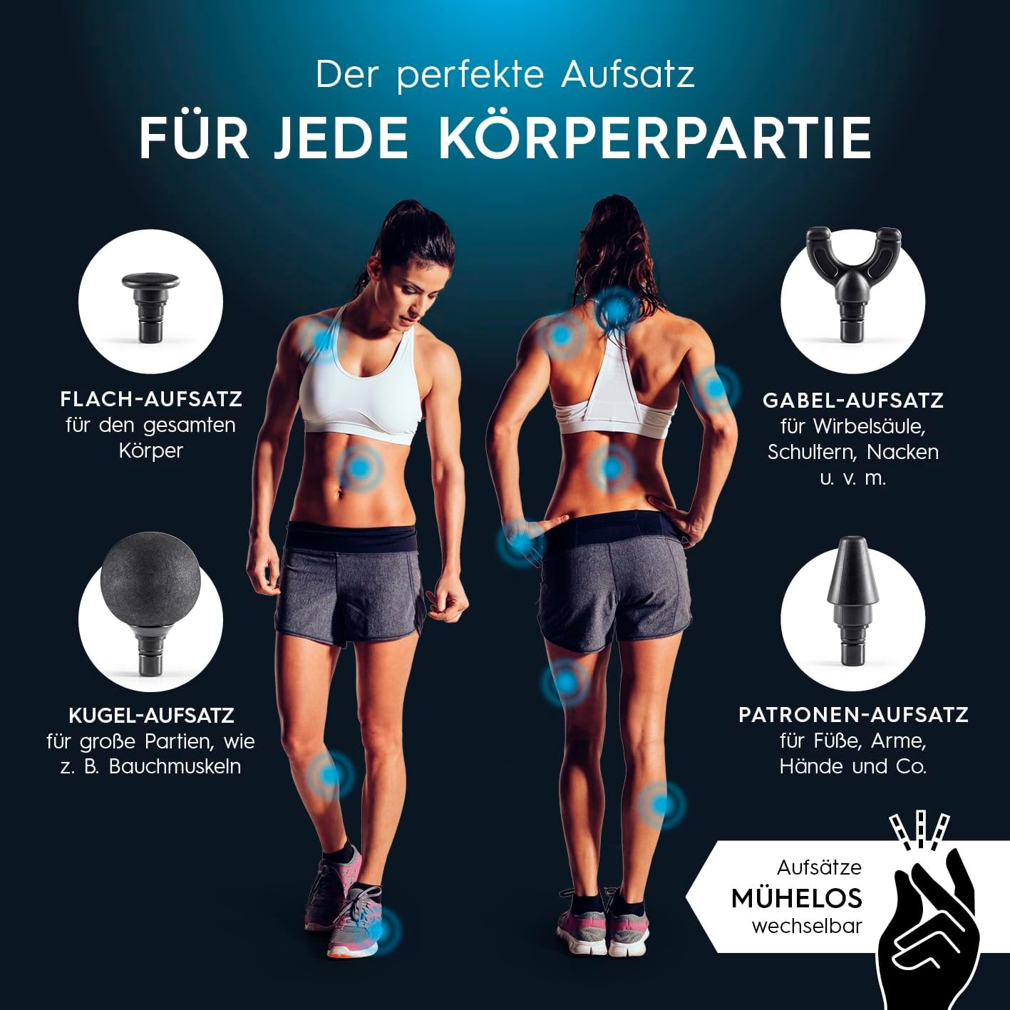 VITALmaxx Massage-Gun mit 6 Stufen | Massagegerät mit 4 Aufsätzen | Akkubetrieben bis 90 Min Laufzeit und USB-C aufladbar | Besonders leicht und handlich für unterwegs und den Sport [schwarz/silber] — Ansicht 2