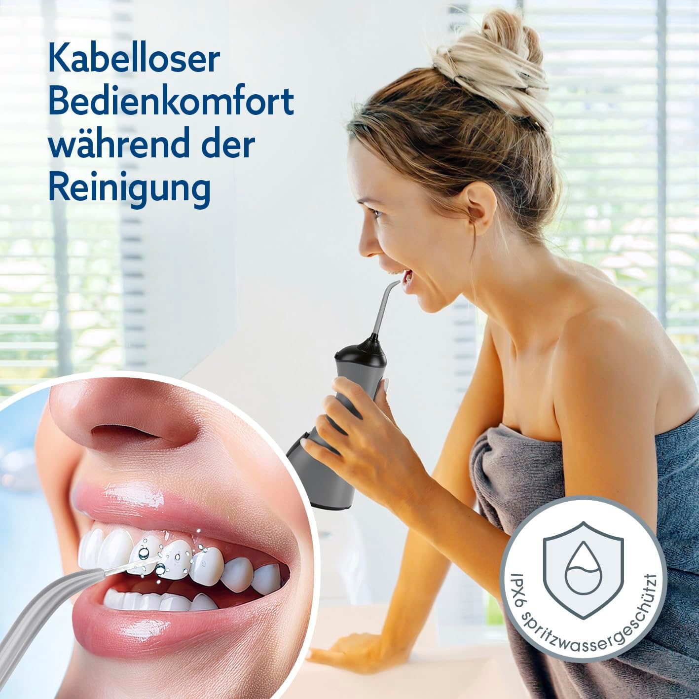 VITALmaxx Munddusche | elektrische Zahndusche - 8 Aufsätze, Wassertank | Zahnreiniger kabellos mit Timer & 3 Modi zur effektiven Mundspülung | Water Flosser, Zungenreiniger & Zahnsteinentferner in 1 — Ansicht 5