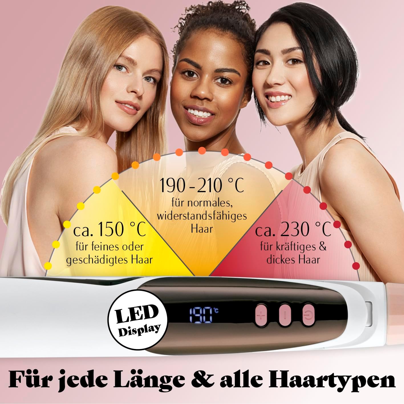 VITALmaxx Profi Hair Styler | 3in1 Lockenstab, Glätteisen & Welleneisen mit LED Display | Temperaturen von 150-230 °C | 360° Drehgelenk & 1,8 m langes Kabel | Ersetzt Lockenwickler — Ansicht 3