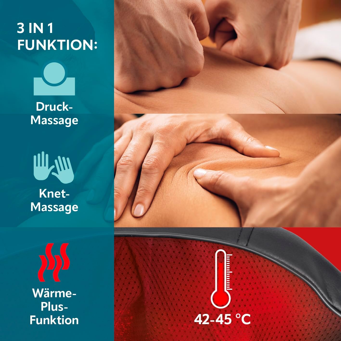 VITALmaxx Shiatsu Nackenmassagegerät | Massagegerät für Schultern, Nacken, Rücken, Beine | Massage mit Wärmefunktion, Knetmassage & Druckmassage | 8 rotierende Massagebälle, schwarz — Ansicht 3