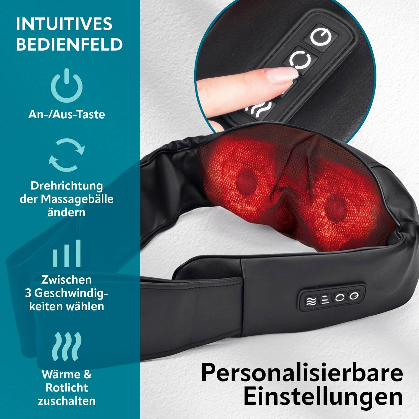VITALmaxx Shiatsu Nackenmassagegerät | Massagegerät für Schultern, Nacken, Rücken, Beine | Massage mit Wärmefunktion, Knetmassage & Druckmassage | 8 rotierende Massagebälle, schwarz — Ansicht 4