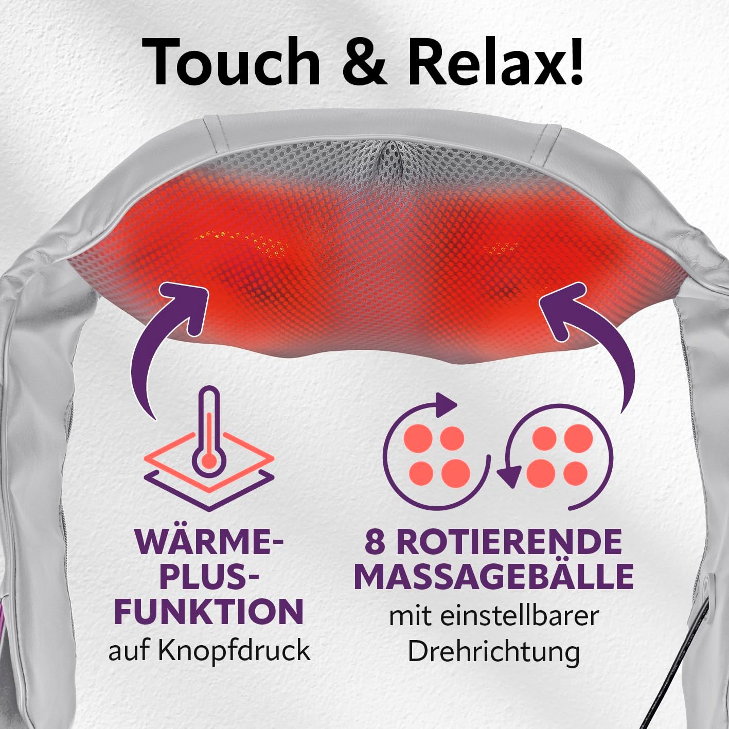 VITALmaxx Shiatsu Nackenmassagegerät mit Halteschlaufe | Massagegerät für Schultern, Nacken, Rücken, Beine & Bauchmuskulatur | Knetmassage, Druckmassage | Massage mit Wärmefunktion — Ansicht 2