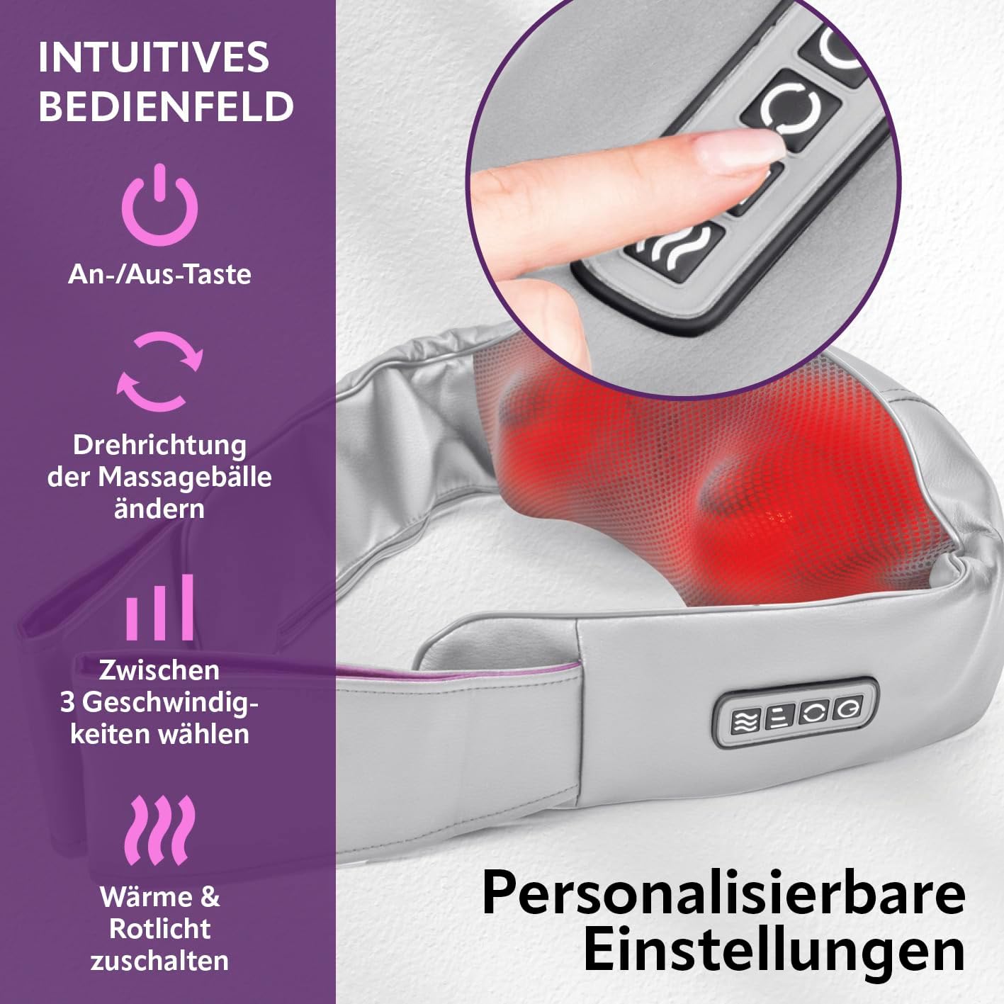 VITALmaxx Shiatsu Nackenmassagegerät mit Halteschlaufe | Massagegerät für Schultern, Nacken, Rücken, Beine & Bauchmuskulatur | Knetmassage, Druckmassage | Massage mit Wärmefunktion — Ansicht 5