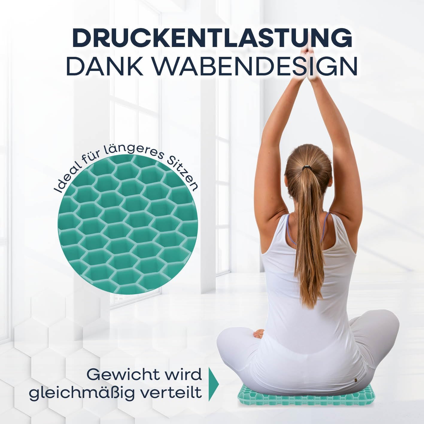 VITALmaxx Sitzkissen Stuhl mit Wabenstruktur | Sitzkissen orthopädisch, auch ideal als Bodenkissen | elastisches Stuhlkissen für mehr Komfort | Sitzpolster mit effektiver Luftzirkulation, atmungsaktiv — Ansicht 2