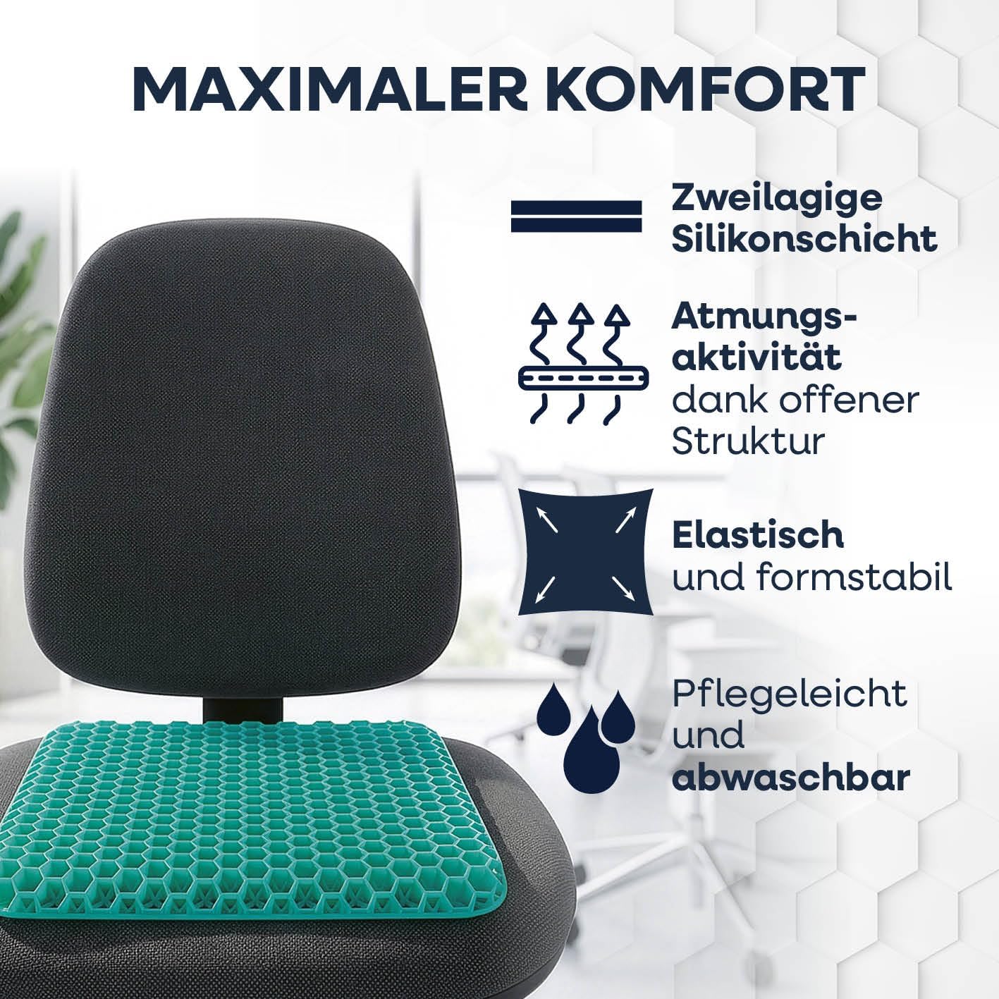 VITALmaxx Sitzkissen Stuhl mit Wabenstruktur | Sitzkissen orthopädisch, auch ideal als Bodenkissen | elastisches Stuhlkissen für mehr Komfort | Sitzpolster mit effektiver Luftzirkulation, atmungsaktiv — Ansicht 3