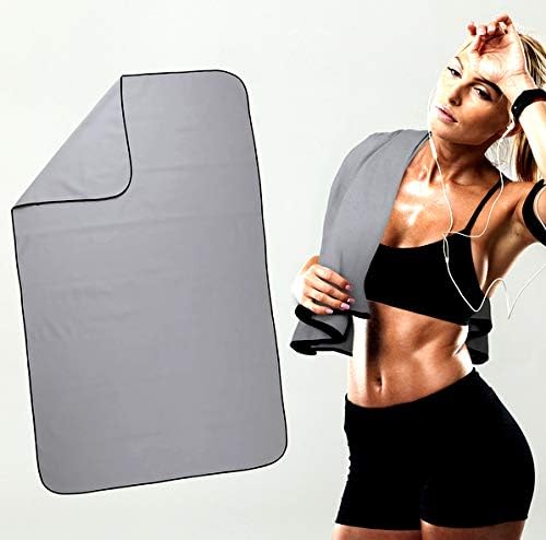 VITALmaxx Sporthandtuch "Deluxe" | Mit saugfähigem Mikrofaser-Material & schnelltrocknend durch Feuchtigkeitsableitung | Perfekt für das Fitnessstudio, inkl. Mesh-Bag | 80 x 130 cm [grau]