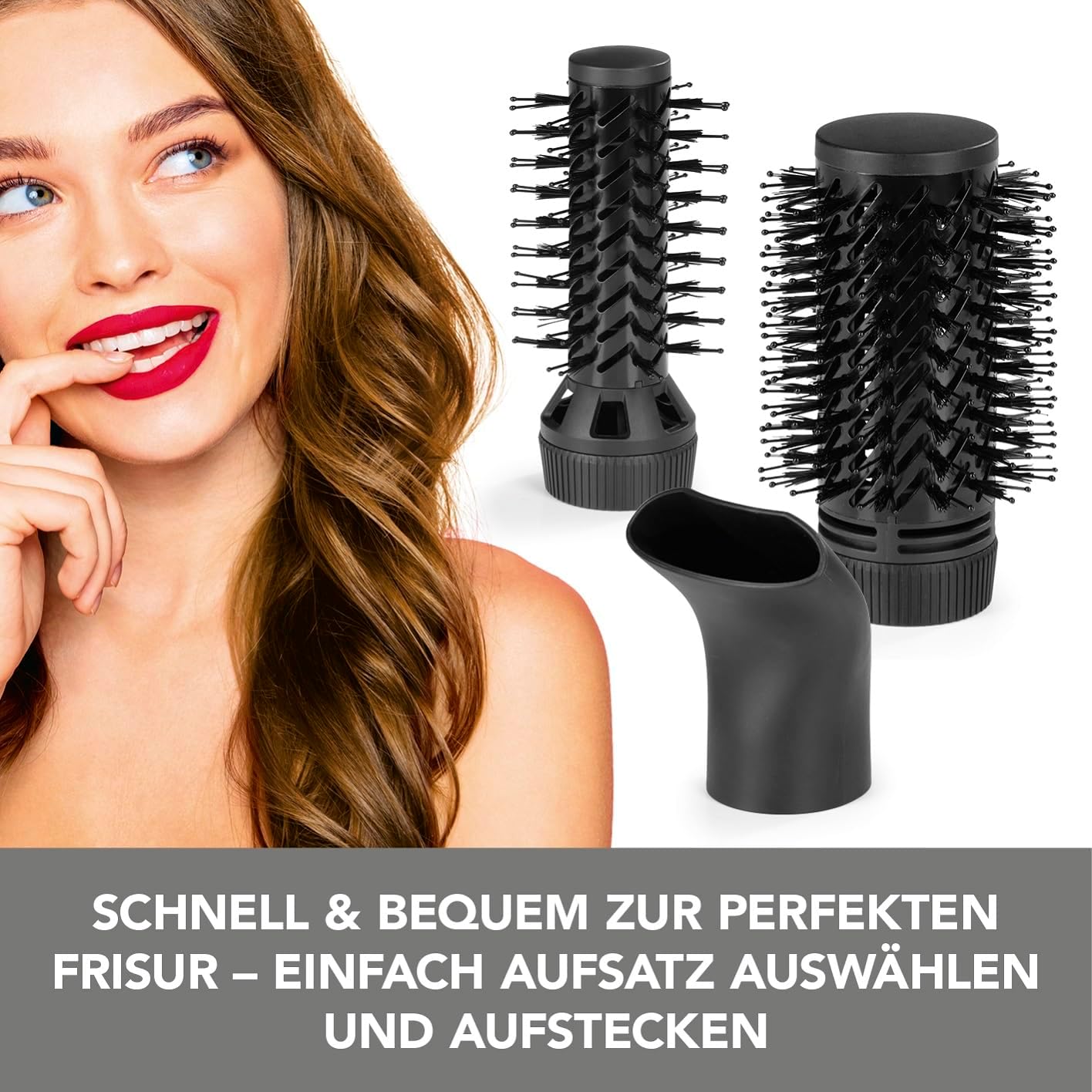 VITALmaxx Stylingbürste mit 3 Aufsätzen | Lockenstab, Föhn & Glätteisen in einem | 2 Geschwindigkeitsstufen & 3 unterschiedliche Hitzestufen | 360° drehbares Kabel [anthrazit/rosegold] — Ansicht 3